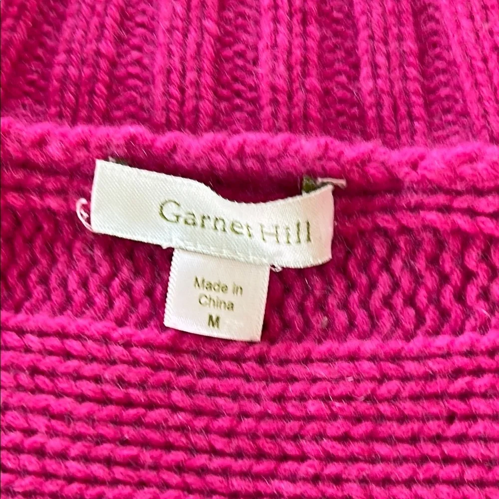 Garnet Hill Cashmere Cable Knit Sweater Turtleneck Magenta Pink M w MEASUREMENTS - Picture 2 of 12